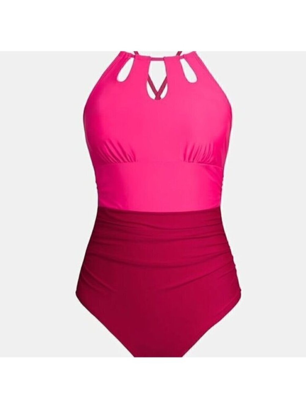 42.🆕Small Cupshe High Neck Tummy Control Red & Pink Bathing Suit - Picture 5 of 8